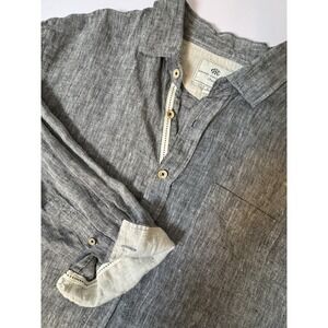 Report Collection Resort Linen Button Up Long Sleeve Shirt Casual Mens L Gray